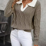 MAHALIA™ – KABELSTRIKKET SWEATER MED KRAVE