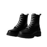 MOIRA™ – BEIGE ANFIBI ANKELSTØVLER MED SNØREBÅND OG JUVELTUNGE