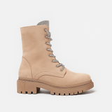 MOIRA™ – BEIGE ANFIBI ANKELSTØVLER MED SNØREBÅND OG JUVELTUNGE