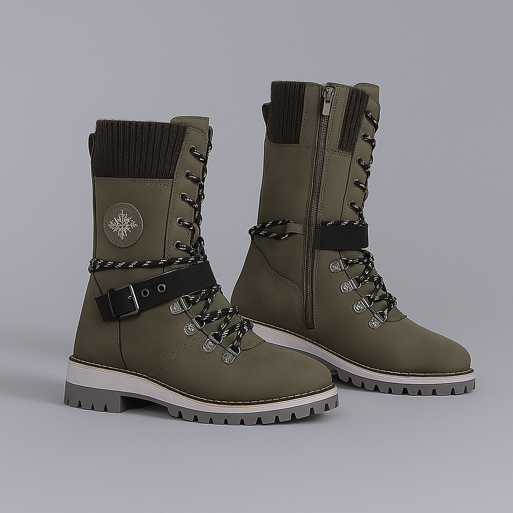 IARA™ – HØJE DAMESTØVLER MED STRIKDETALJE OG SPÆNDE