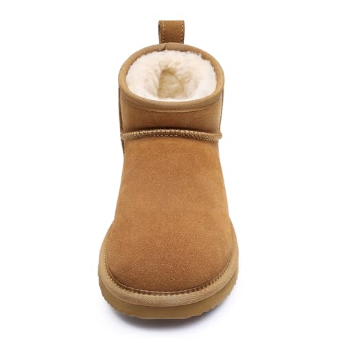 Genuine Suede Mini Boots for Women Winter Fuzzy Snow Boots Short Ankle Boot with Fur Lined|B0D9S3XNNK
