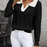 MAHALIA™ – KABELSTRIKKET SWEATER MED KRAVE