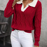 MAHALIA™ – KABELSTRIKKET SWEATER MED KRAVE