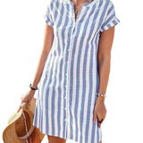 MARTINE™ – ELEGANT STRIBET SKJORTEKJOLE