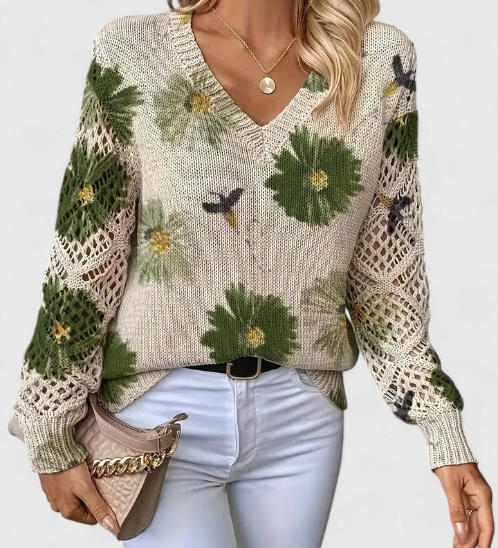 AURÉLIE™ – ELEGANT STRIKTRØJE MED BLOMSTERPRINT