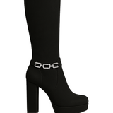 HARPER™ – HØJE SORTE STØVLER MED SMYKKEKÆDE OG BLOKHÆL