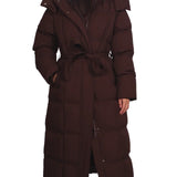 CARMEN™ – LANG VINTERJAKKE MED BÆLTE OG PUFFER-DESIGN