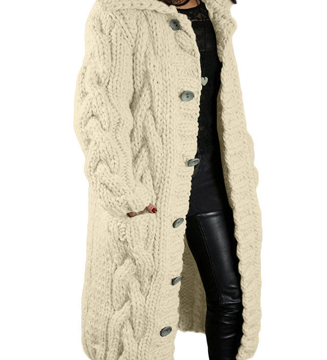 HELENA™ – LANG OG TYK STRIKCARDIGAN MED ELEGANTT UDTRYK