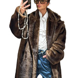 Casaco de lã de peito único feminino, sobretudo longo de peles artificiais, casaco de pelúcia quente, marrom escuro, inverno, novo, 2023