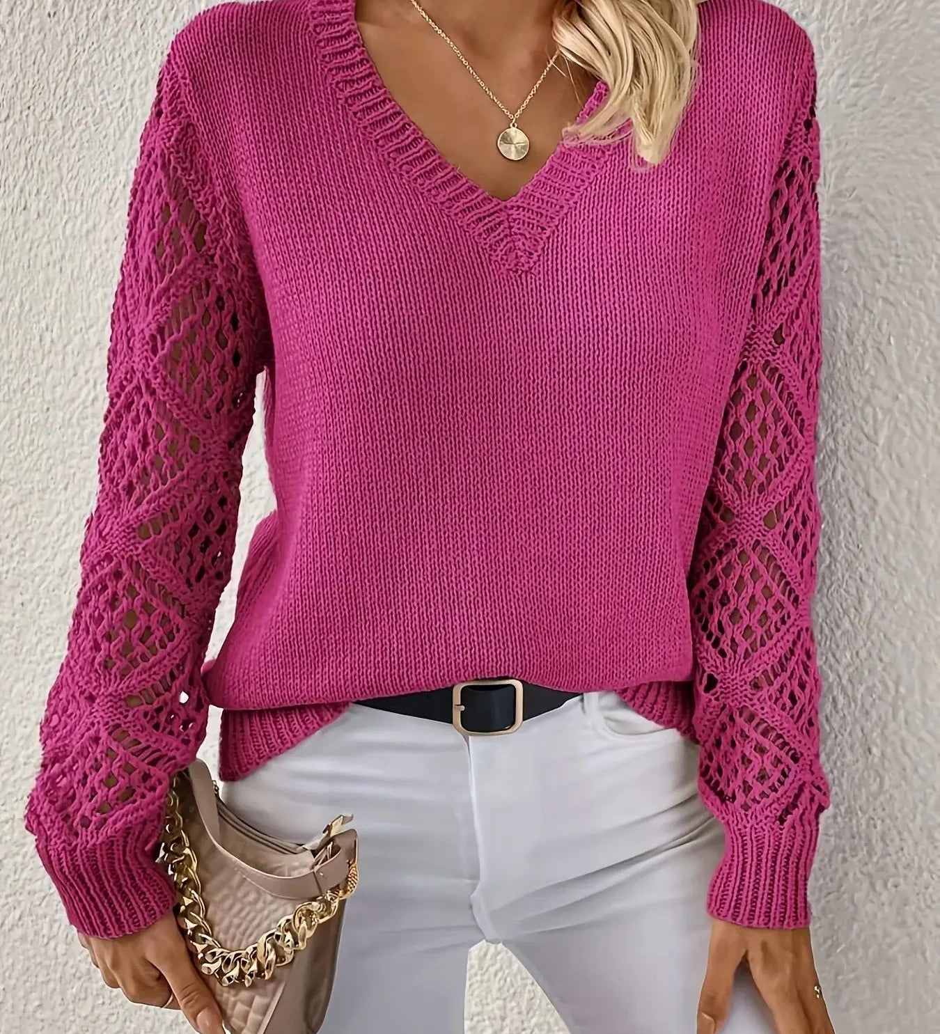 ZENYA™ – AFSLAPPET V-HALSET STRIKTRØJE TIL HVERDAGEN