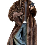 Casaco de lã de peito único feminino, sobretudo longo de peles artificiais, casaco de pelúcia quente, marrom escuro, inverno, novo, 2023