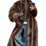 Casaco de lã de peito único feminino, sobretudo longo de peles artificiais, casaco de pelúcia quente, marrom escuro, inverno, novo, 2023